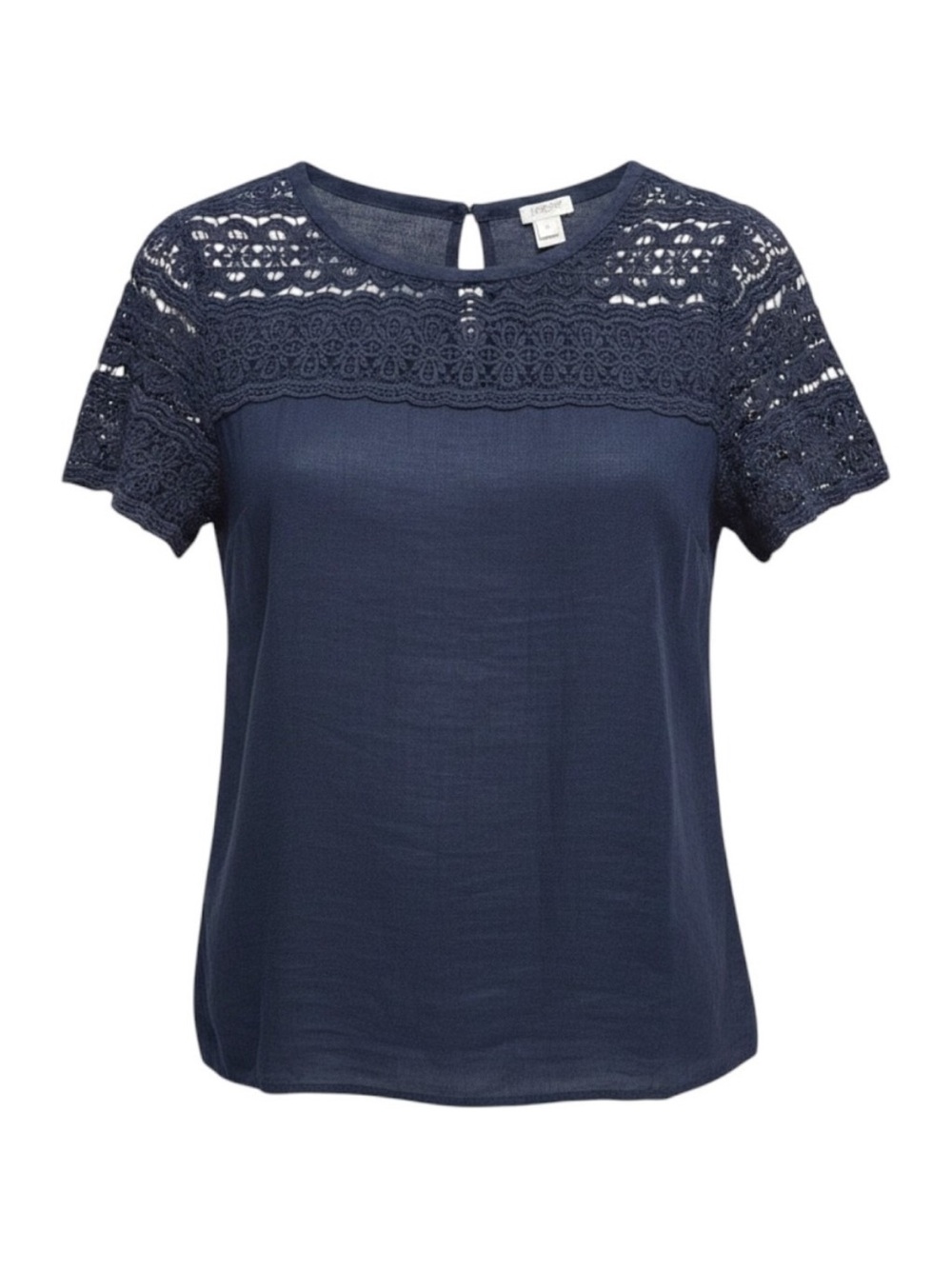 J. Crew Navy Crochet Top Linen Top Blouse Coastal Casual Size 12 L EUC Classic